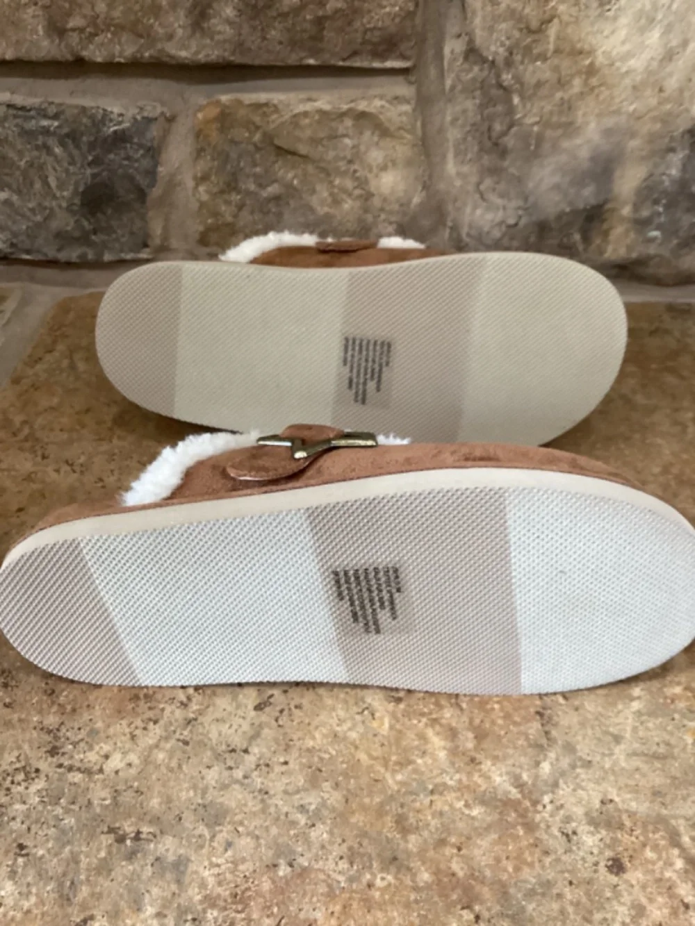 Steve Madden Kids Tan Suede Shearling Lined Slippers with Star Buckle